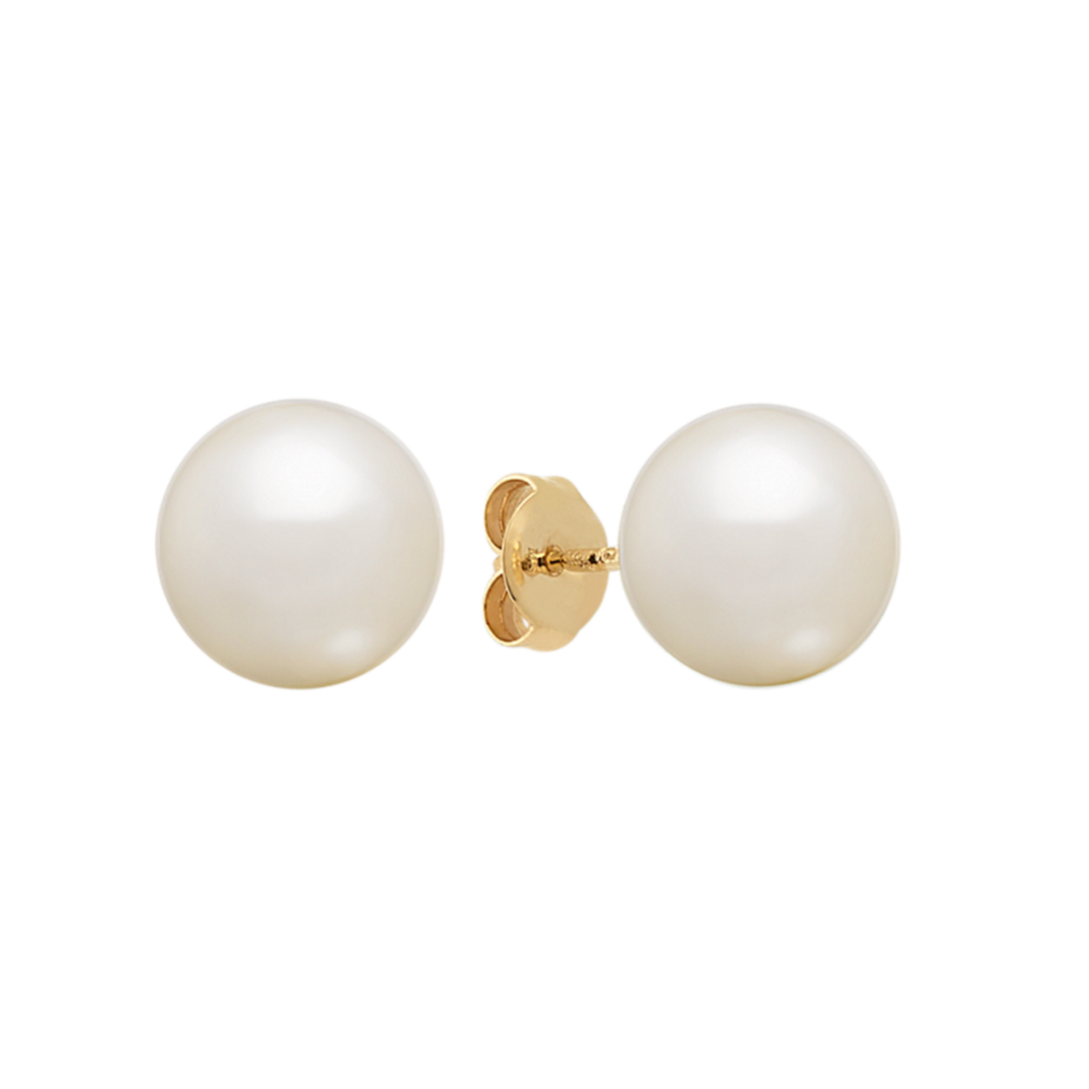 9mm Freshwater Cultured Pearl Solitaire Earrings in 14k Yellow Gold