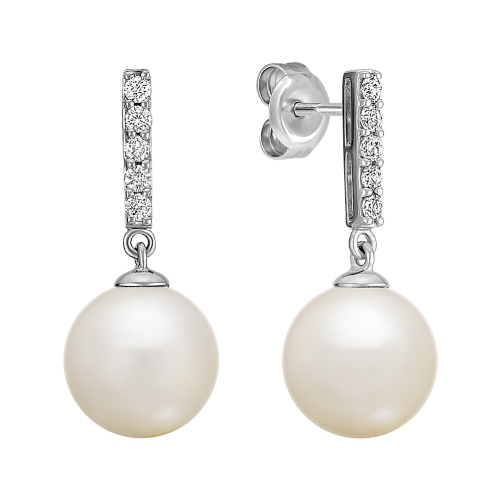 9mm South Sea Cultured Pearl and Diamond Earrings
