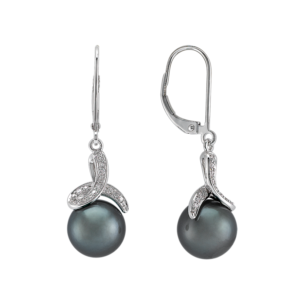 9mm Tahitian Cultured Pearl and Diamond Earrings