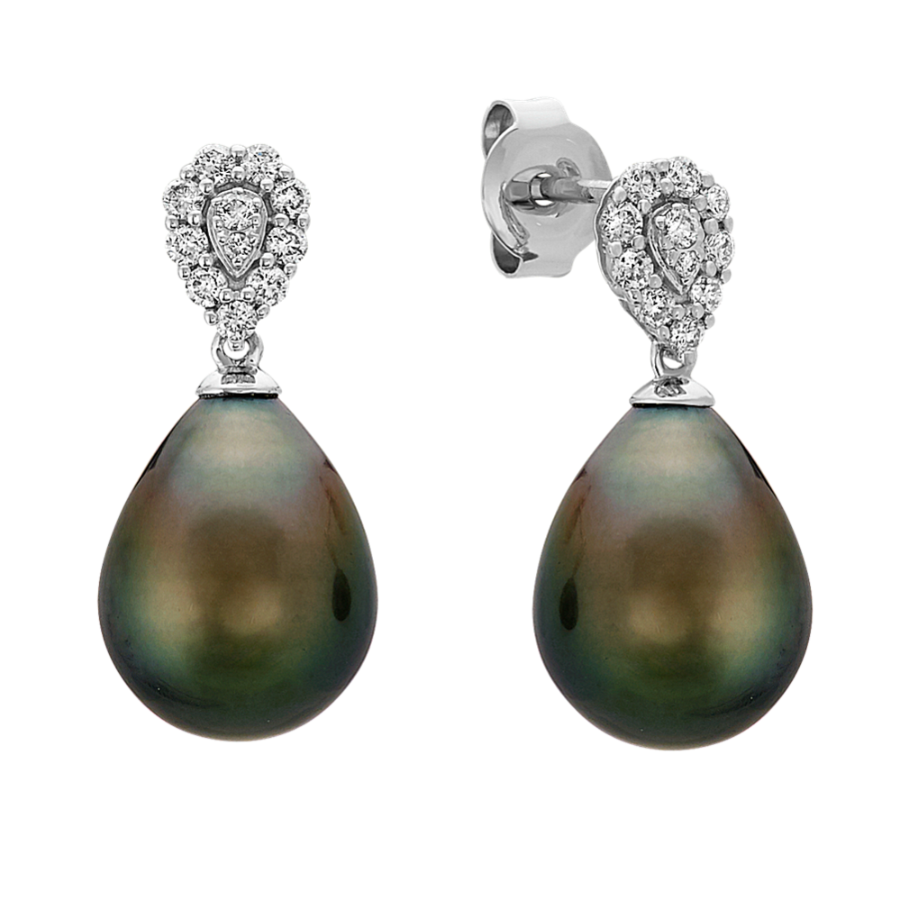 9mm Tahitian Cultured Pearl and Diamond Earrings