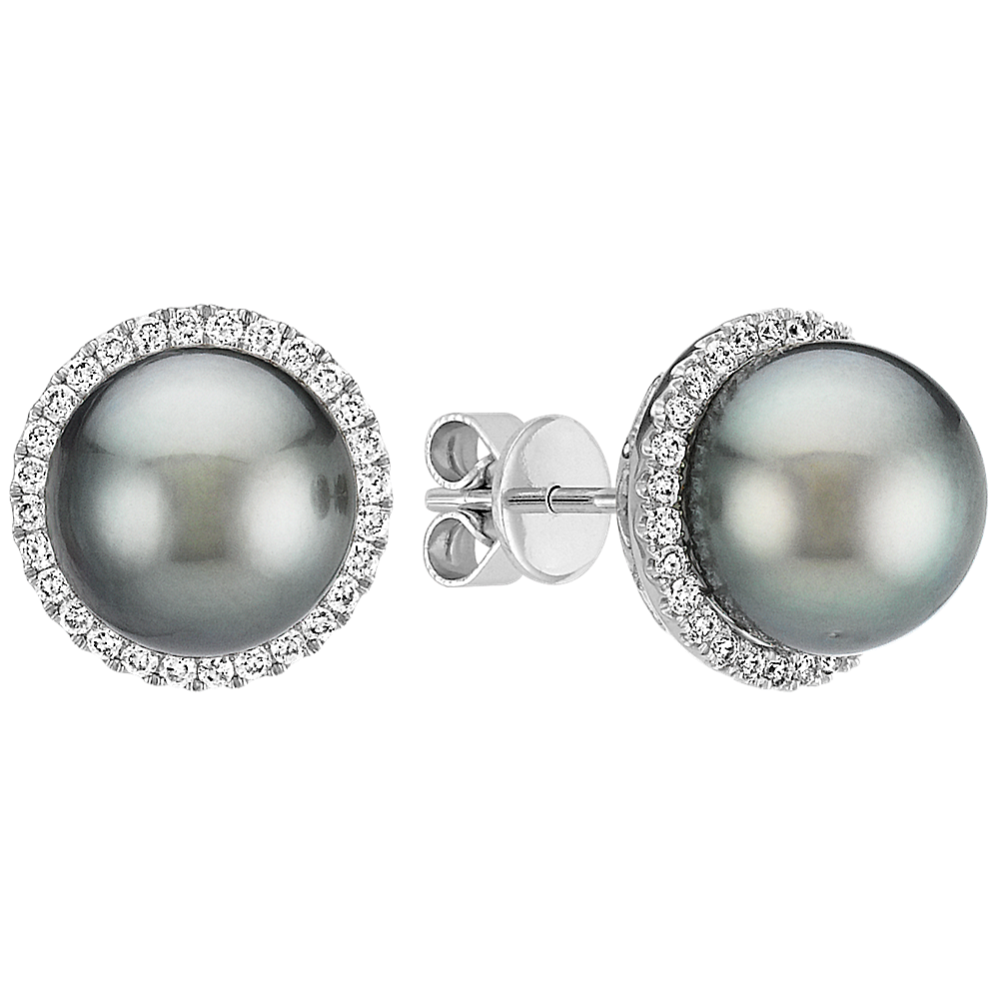 9mm Tahitian Cultured Pearl and Diamond Halo Earrings