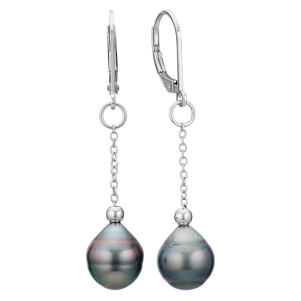 9mm Tahitian Cultured Pearl and Sterling Silver Dangle Leverback Earrings