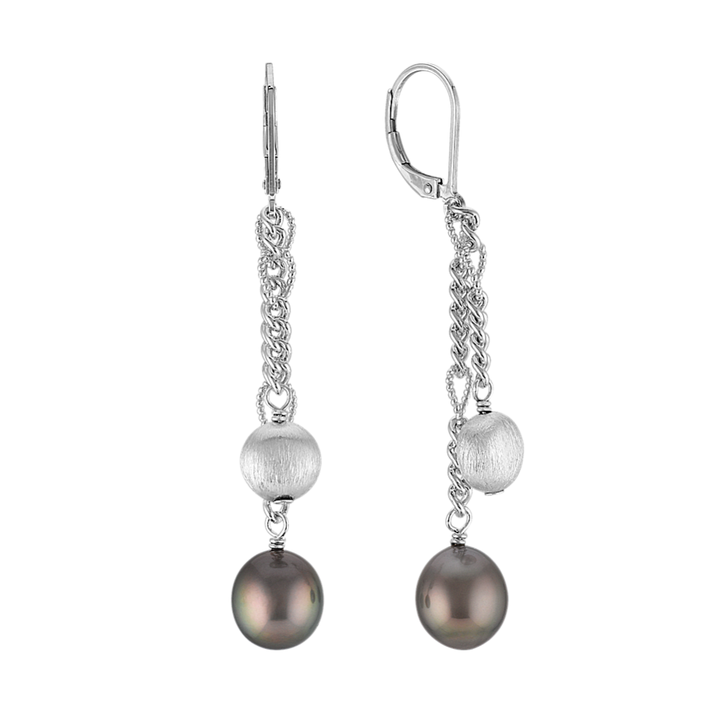 9mm Tahitian Cultured Pearl and Sterling Silver Leverback Earrings