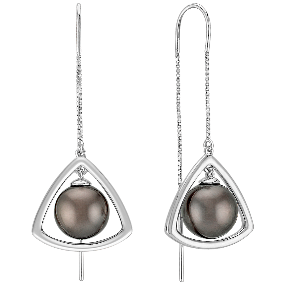 9mm Tahitian Cultured Pearl and Sterling Silver Threader Earrings