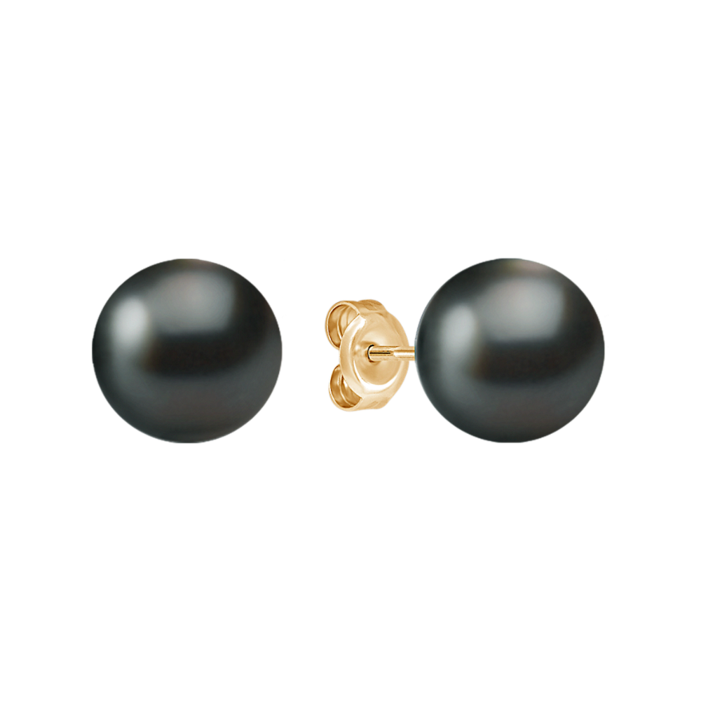 9mm Peacock Tahitian Cultured Pearl Solitaire Earrings in 14k Yellow Gold