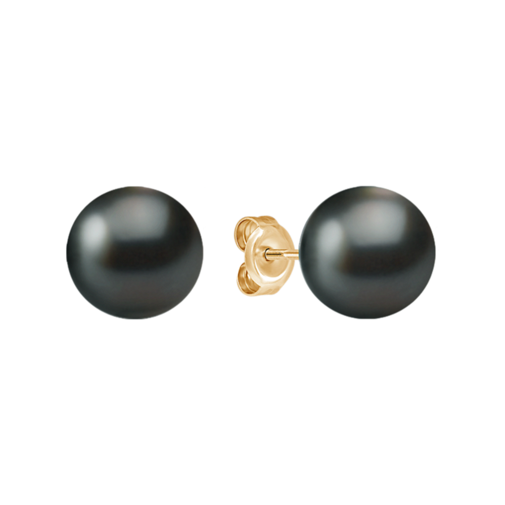 9mm Peacock Tahitian Cultured Pearl Solitaire Earrings in 14k Yellow Gold