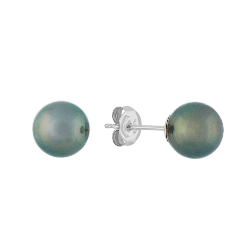 9mm Peacock Tahitian Cultured Pearl Solitaire Earrings