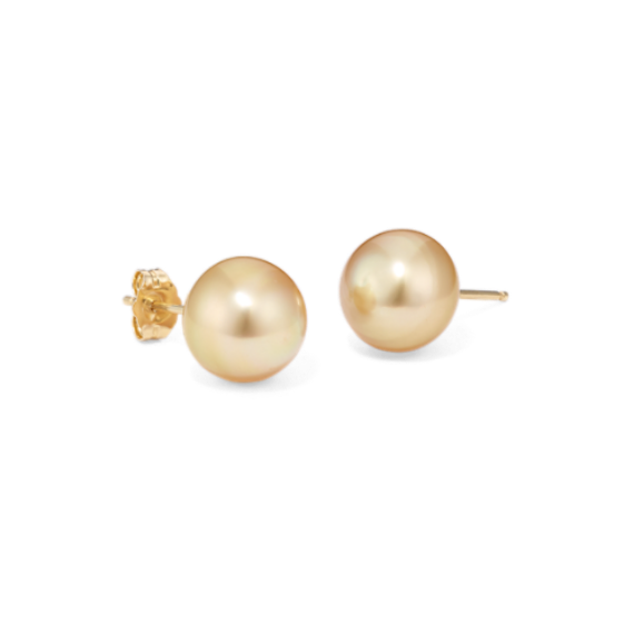 9mm Golden Cultured South Sea Pearl Studs