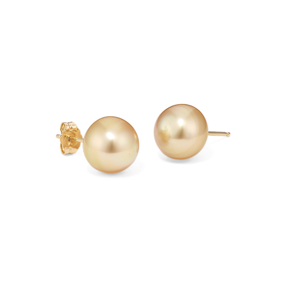 9mm Golden Cultured South Sea Pearl Studs