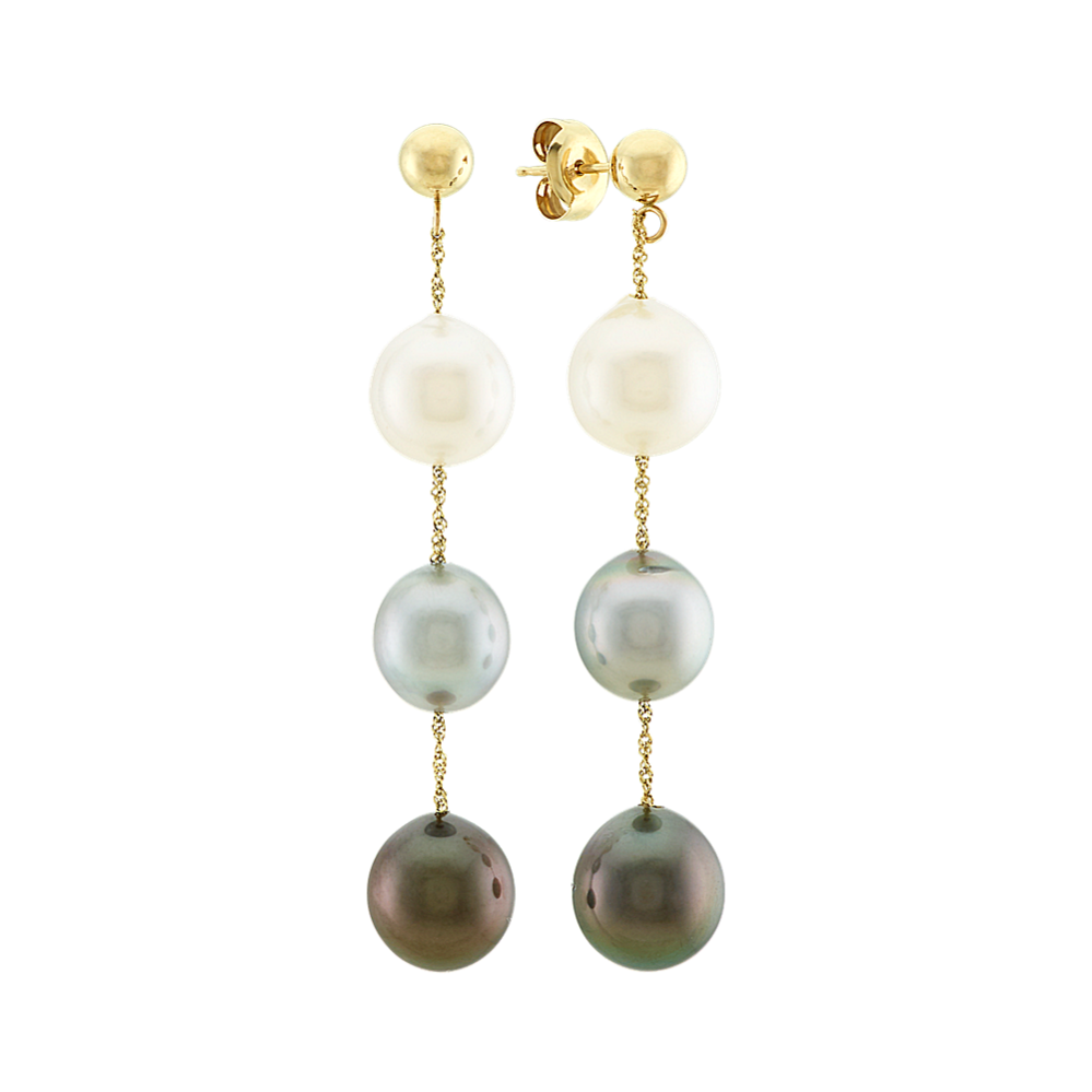 9mm South Sea and Tahitian Cultured Pearl Dangle Earrings