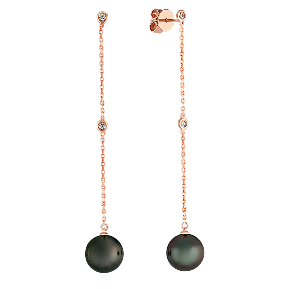 9mm Tahitian Cultured Pearl and Diamond Dangle Earrings