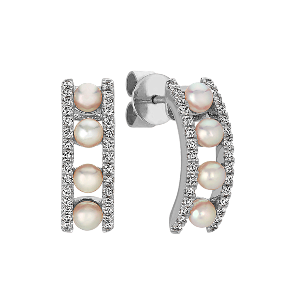 Akoya Cultured Pearl and Diamond Earrings in 14k White Gold