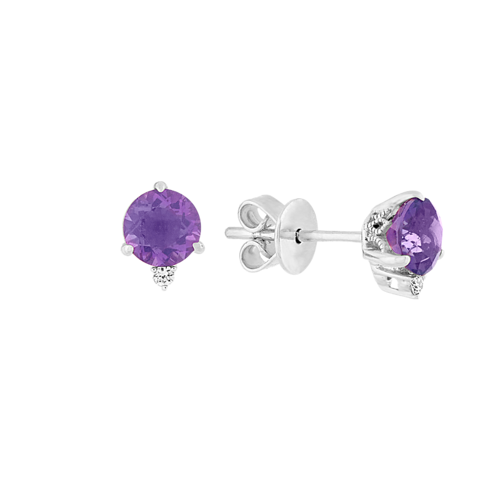 Natural Amethyst and Natural Diamond Earrings in 14k White Gold