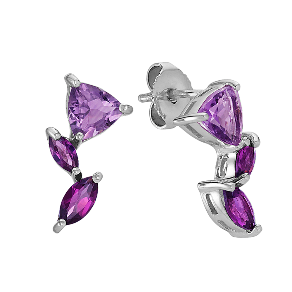 Amethyst and Rhodolite Garnet Earrings in Sterling Silver