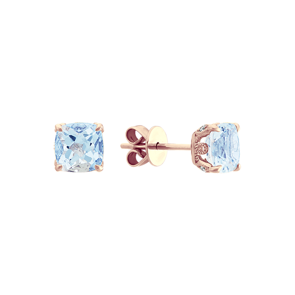 Natural Aquamarine Earrings with Natural Diamond Accents