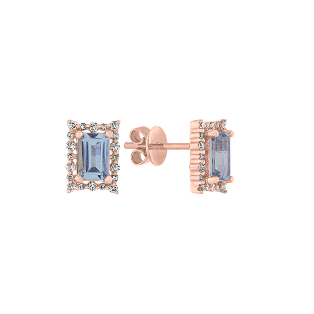 Aquamarine and Diamond Earrings in 14K Rose Gold