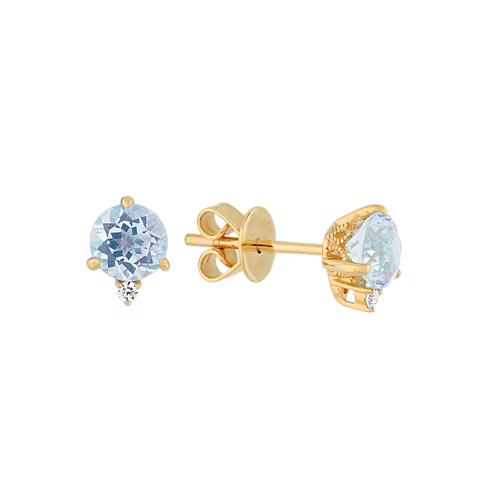 Aquamarine and Diamond Earrings in 14k Yellow Gold