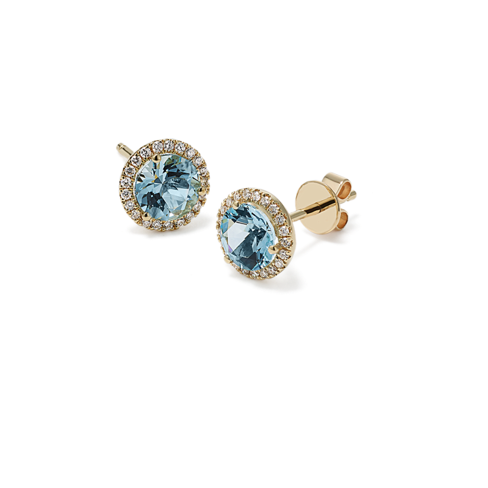Zurich Aquamarine and Diamond Halo Earrings