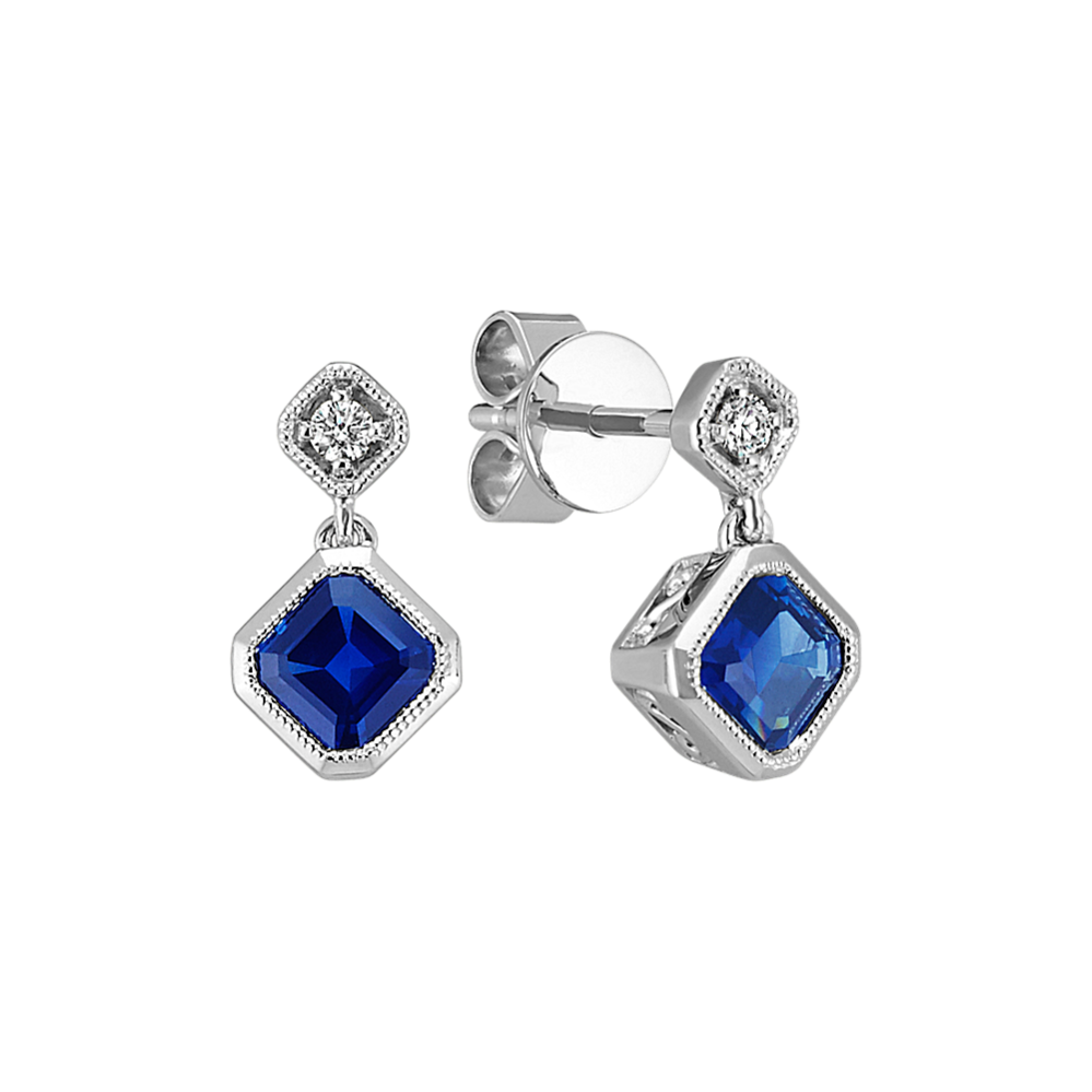 Asscher Cut Traditional Sapphire and Round Diamond Vintage Earrings