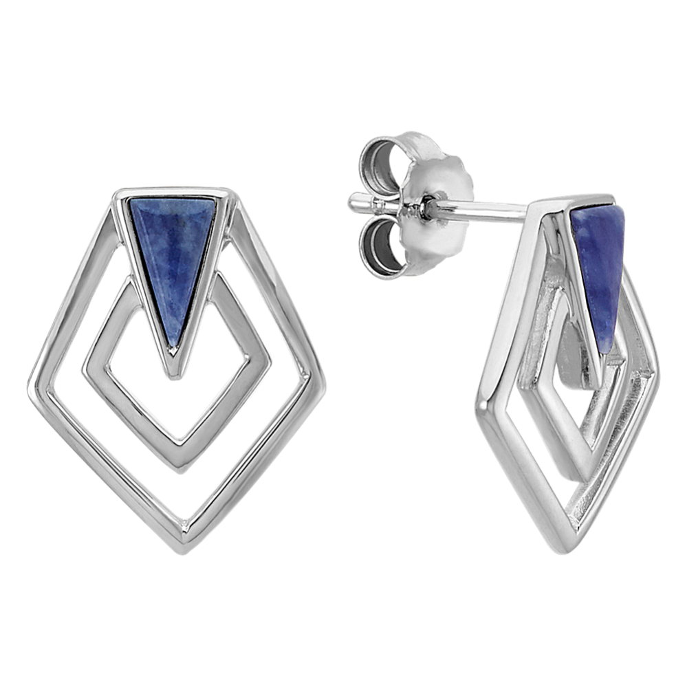 Asymmetrical Octagon Sodalite and Sterling Silver Earrings