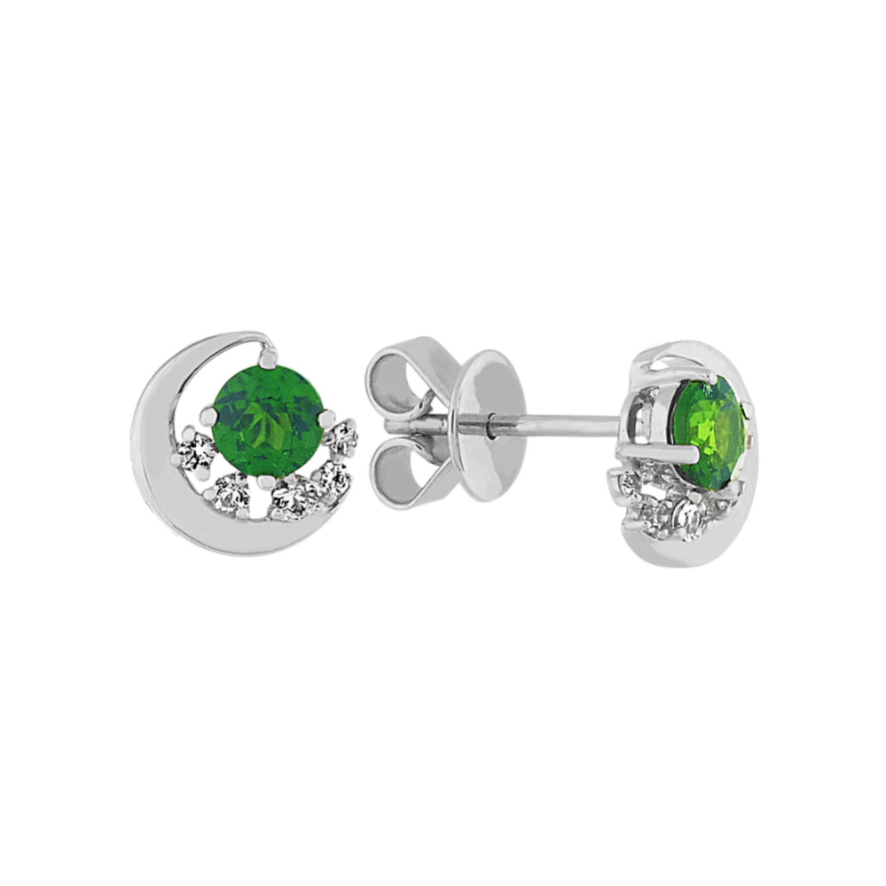 Aurora Chrome Diopside and White Sapphire Earrings