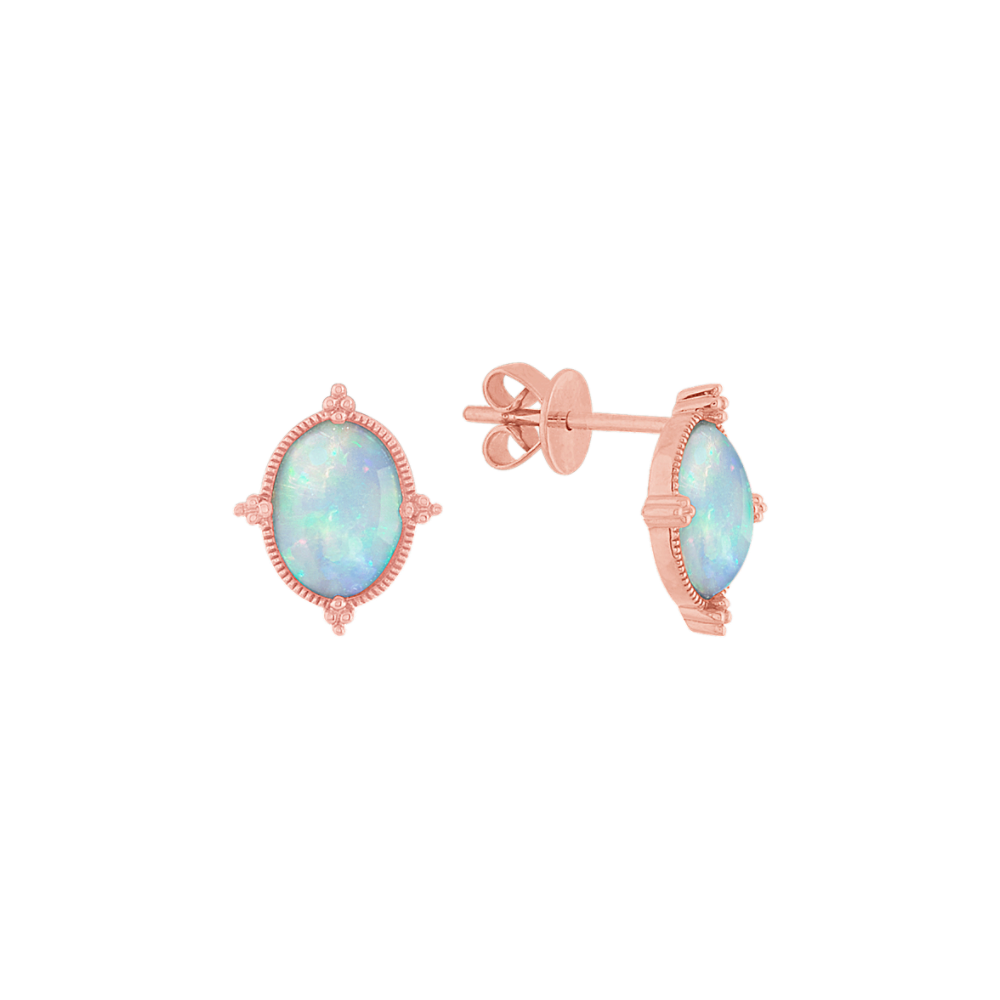 Beatrice Natural Opal Earrings with Bead Accent in 14K Rose Gold