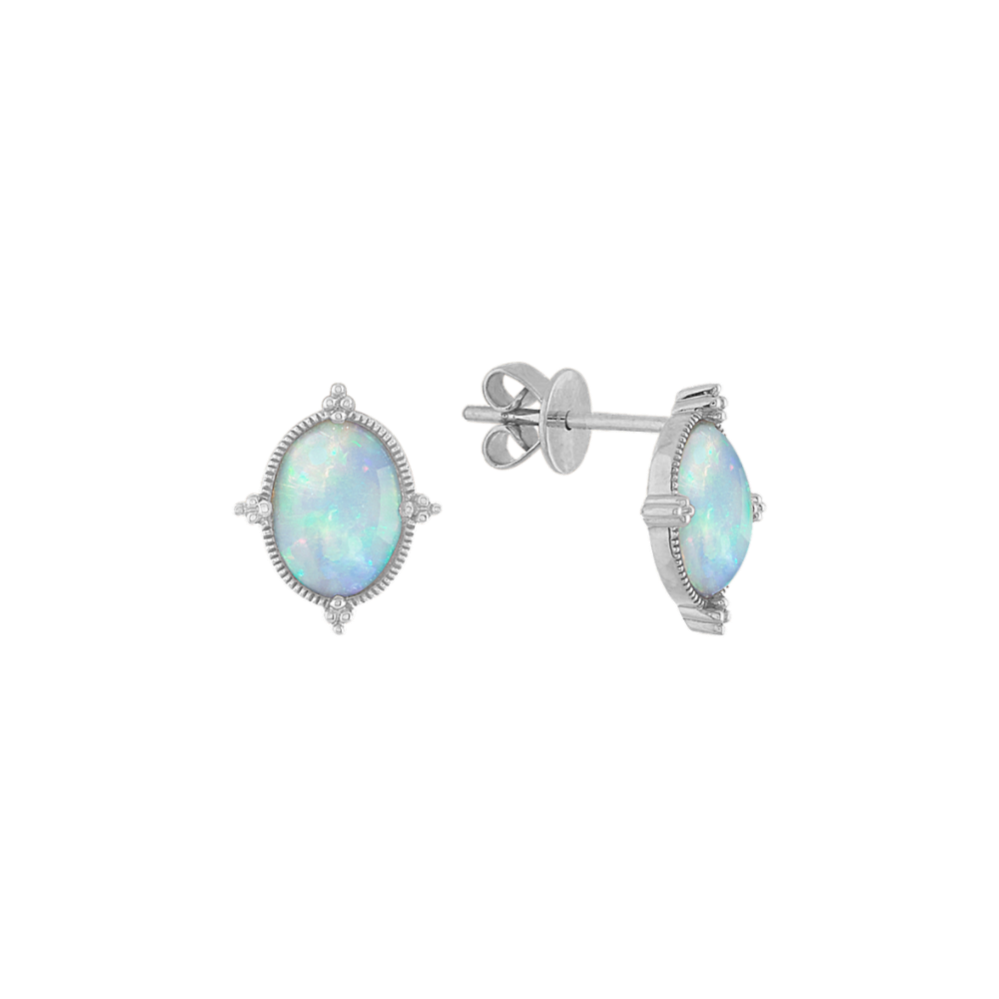 Beatrice Opal Earrings with Bead Accent in 14K White Gold