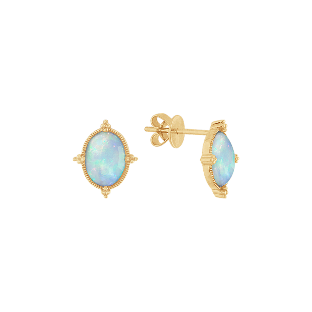 Beatrice Natural Opal Earrings with Bead Accent in 14K Yellow Gold
