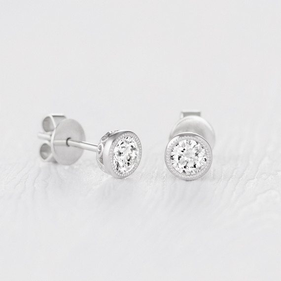 Bezel Set Diamond Earrings In 14k White Gold Shane Co