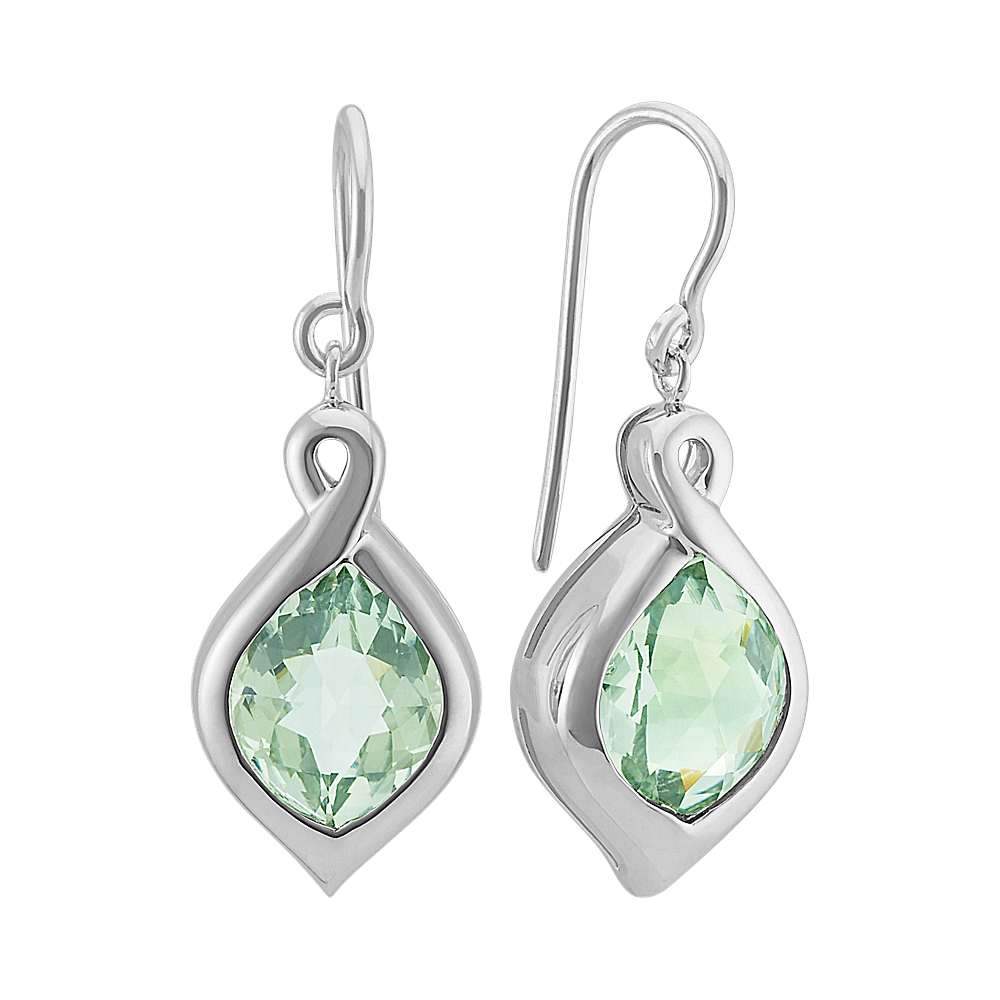 Bezel-Set Fancy Shaped GreenQuartz Earrings in Sterling Silver | Shane Co.
