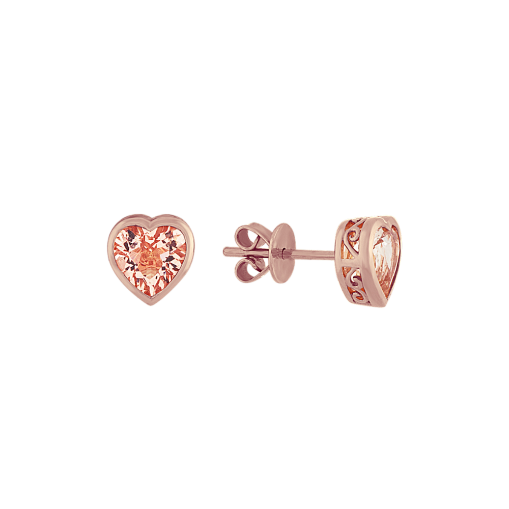 Bezel-Set Natural Morganite Heart Earrings