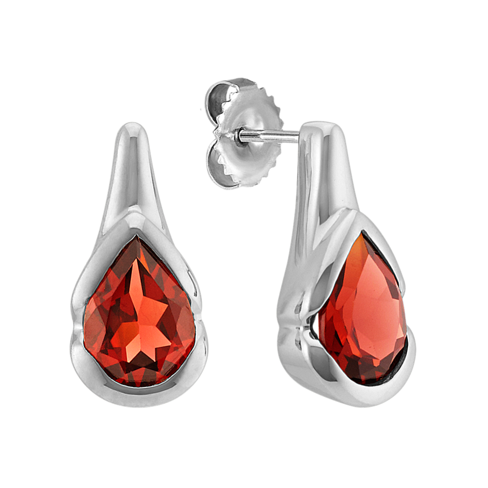 Bezel-Set Pear Shaped Garnet Earrings in Sterling Silver