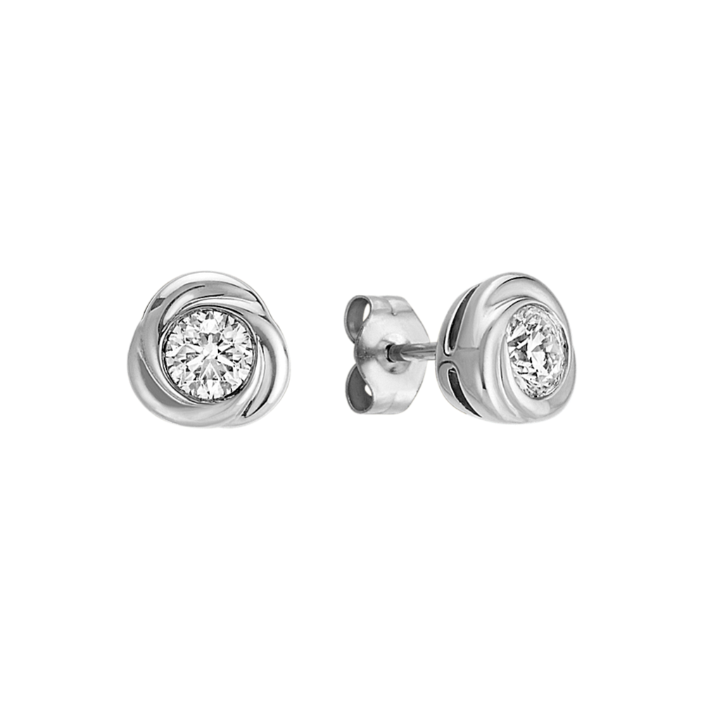 Bezel-Set Round Diamond Twirl Earrings in 14k White Gold