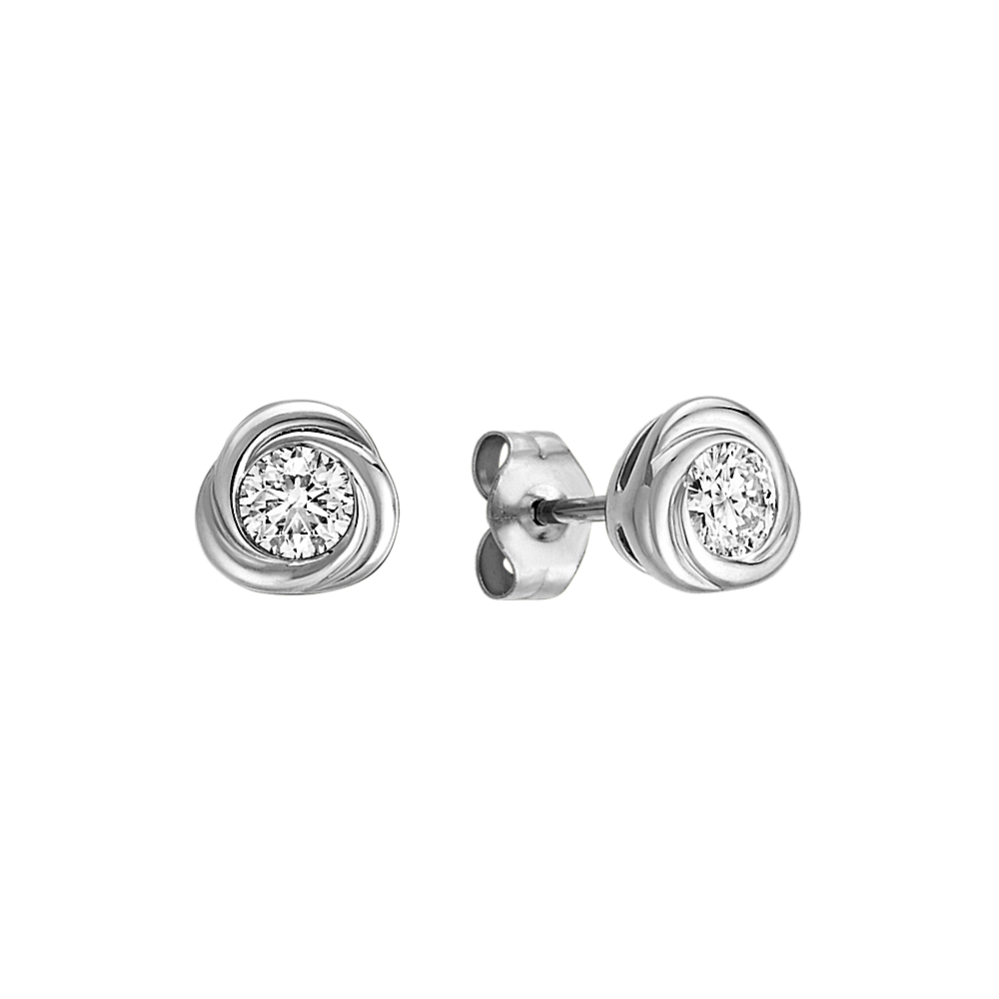 Bezel-Set Round Diamond Twirl Earrings in 14k White Gold