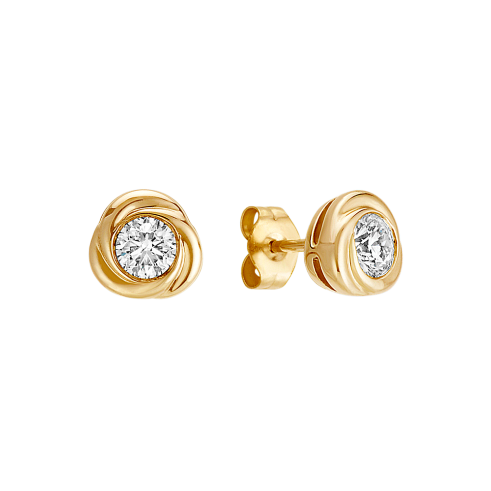 Bezel-Set Round Diamond Twirl Earrings in 14k Yellow Gold