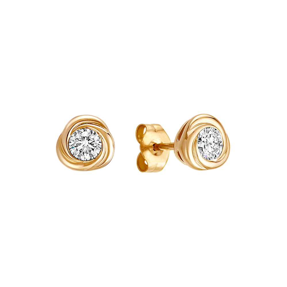 Bezel-Set Round Diamond Twirl Earrings in 14k Yellow Gold