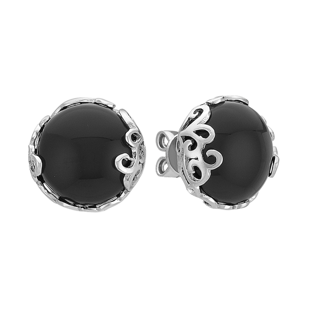 Black Agate Earrings in Sterling Silver