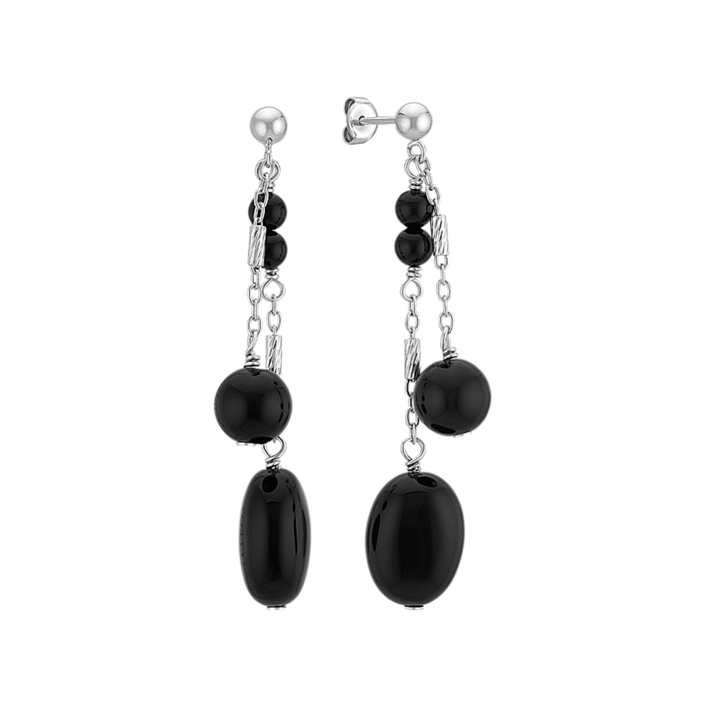 Black Agate and Sterling Silver Dangle Earrings