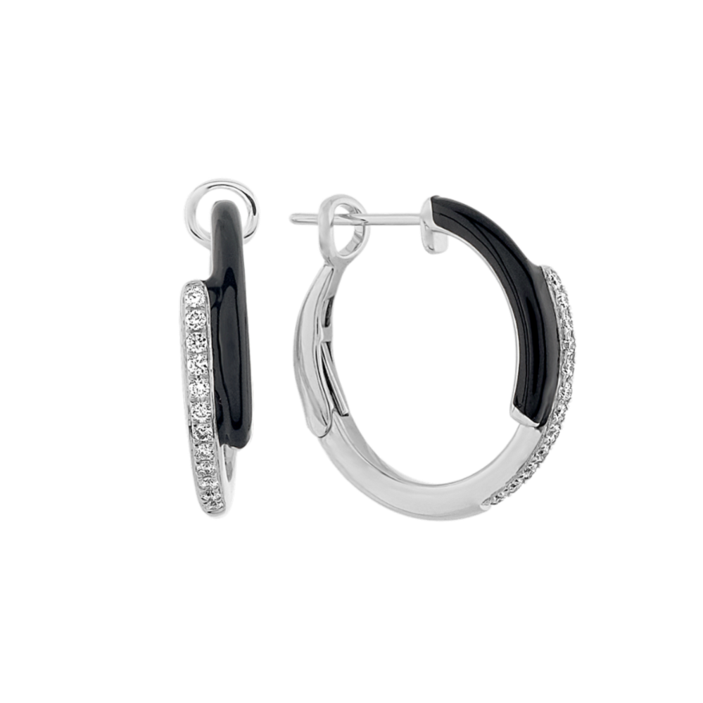 Black Enamel Diamond Hoop Earrings