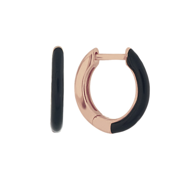 Black Enamel Hoop Earrings in 14k Rose Gold