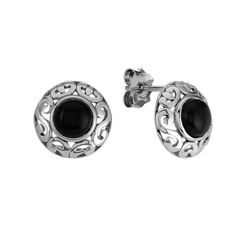 BlackAgate Decorative Disc Earrings in Sterling Silver Shane Co.