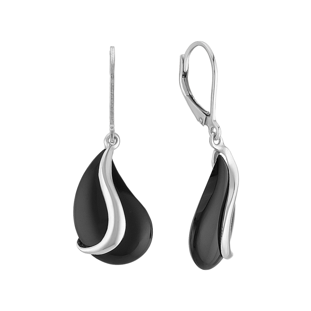 BlackAgate and Sterling Silver Leverback Earrings