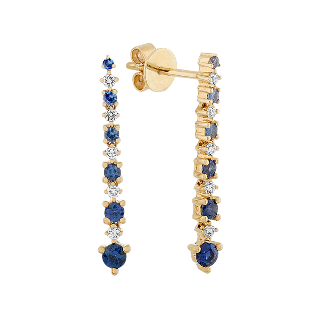 Blue Sapphire and Diamond Dangle Ombre Earrings