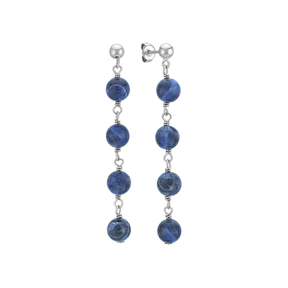Blue Sodalite Round Bead Dangle Earrings