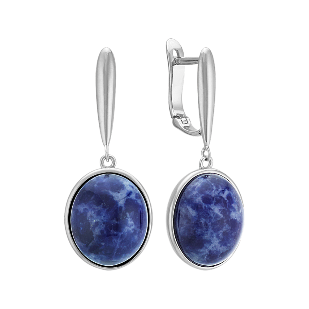 Blue Sodalite and Sterling Silver Leverback Earrings