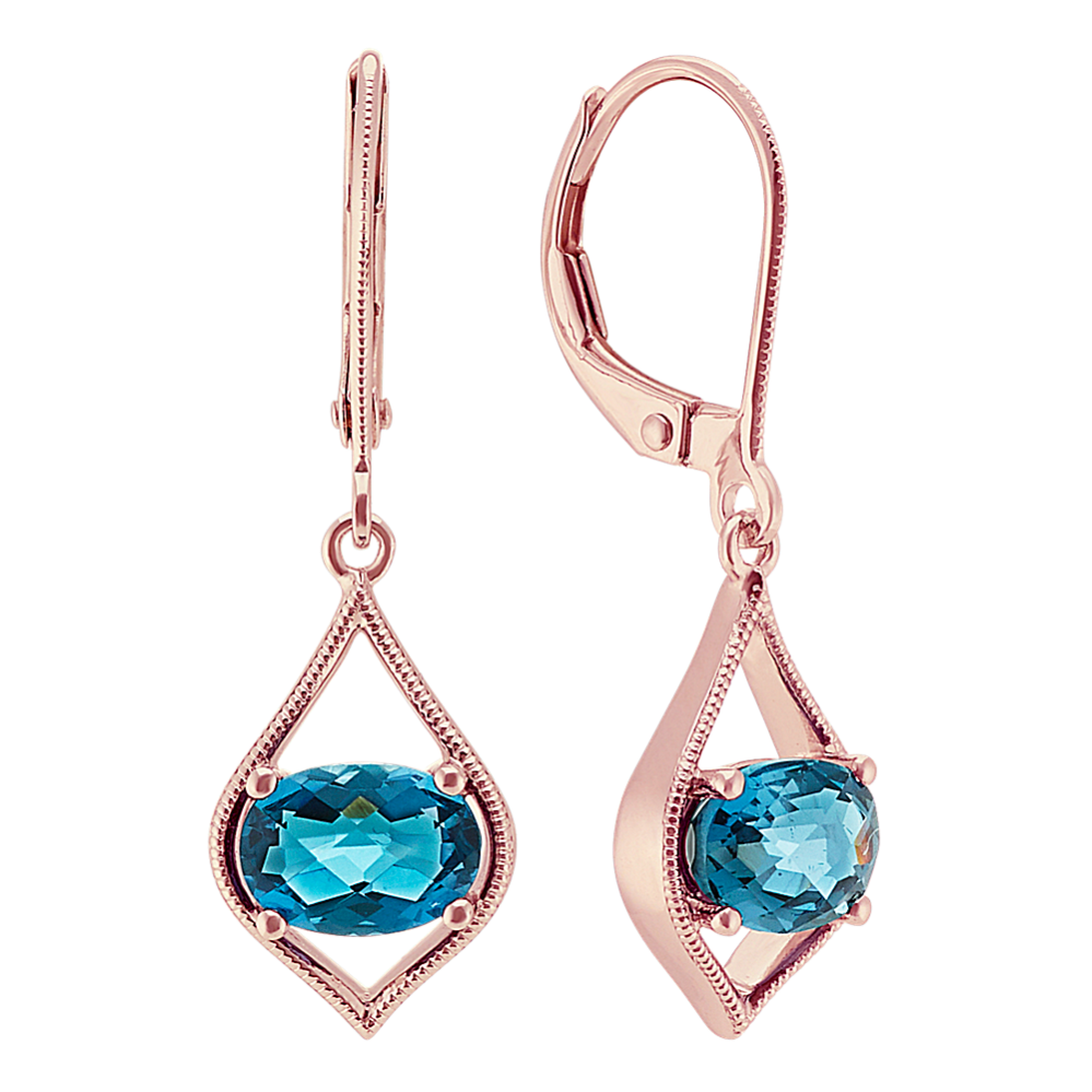 Checkerboard Cut London Blue Topaz Earrings