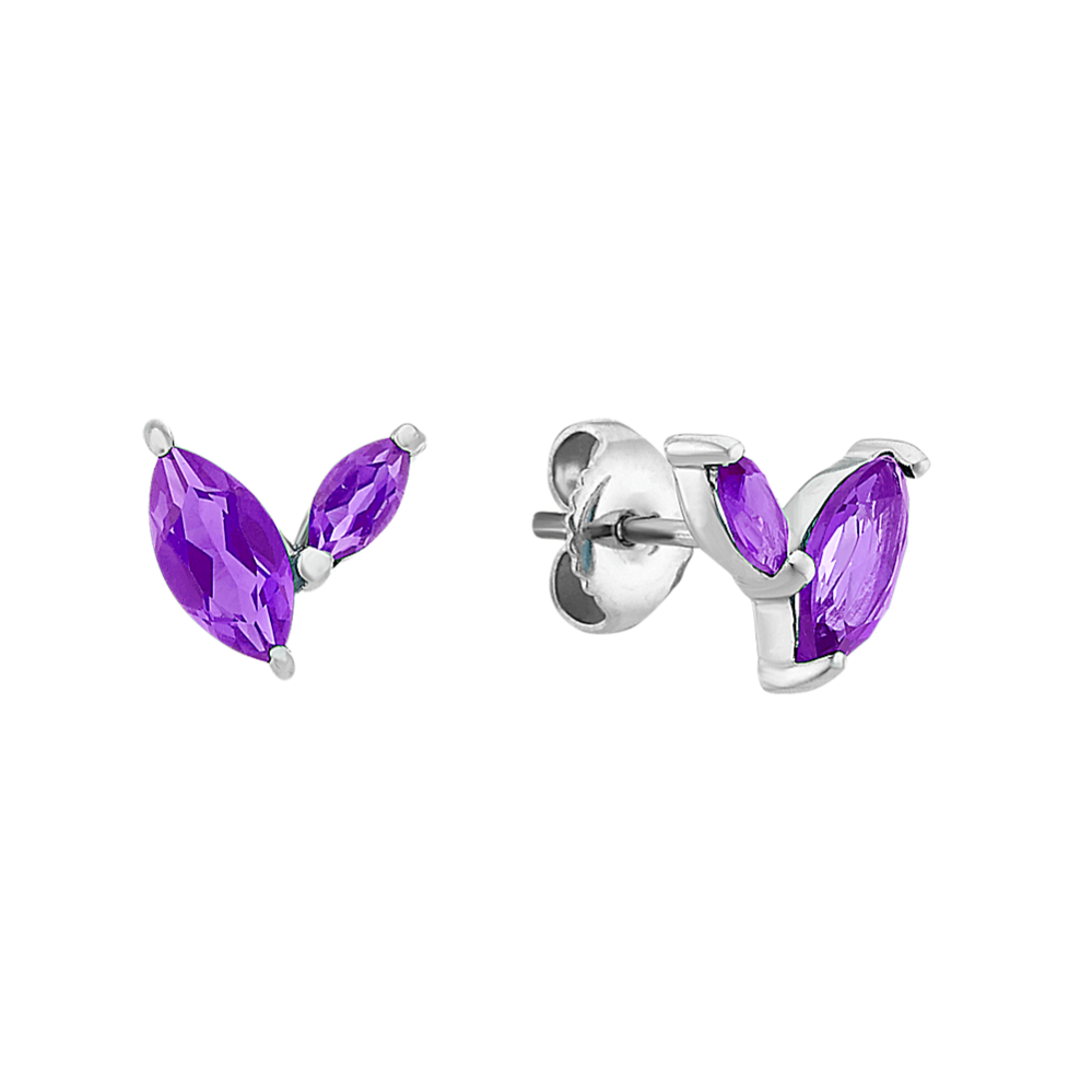 Checkerboard Cut Marquise Amethyst Earrings