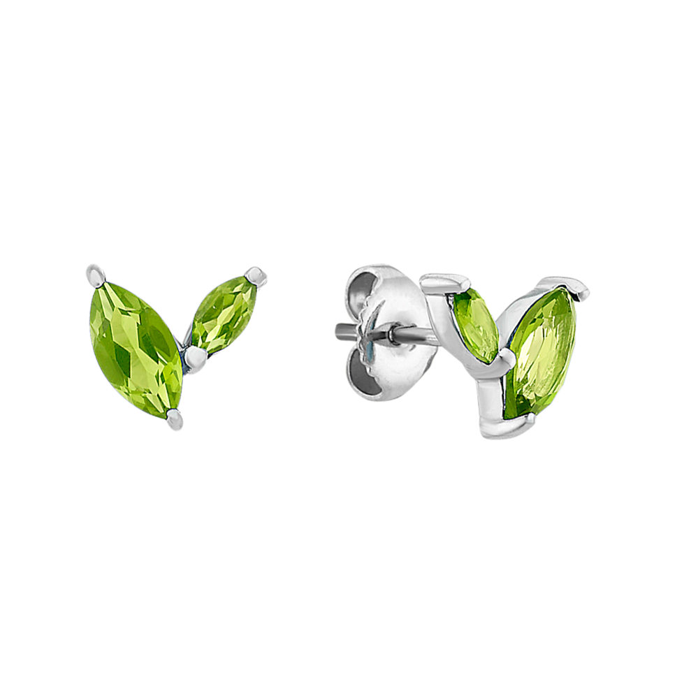 Checkerboard Cut Marquise Green Peridot Earrings