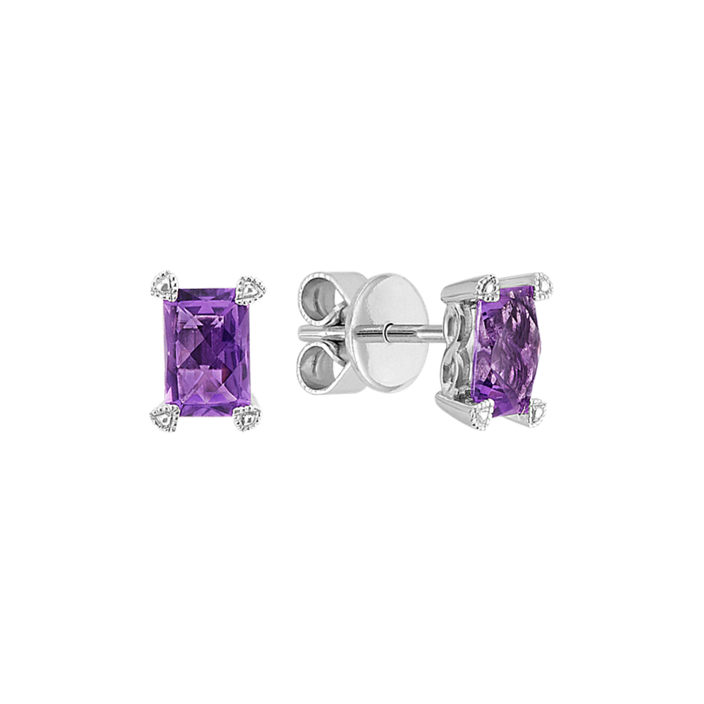 Checkerboard Emerald Cut Amethyst Earrings