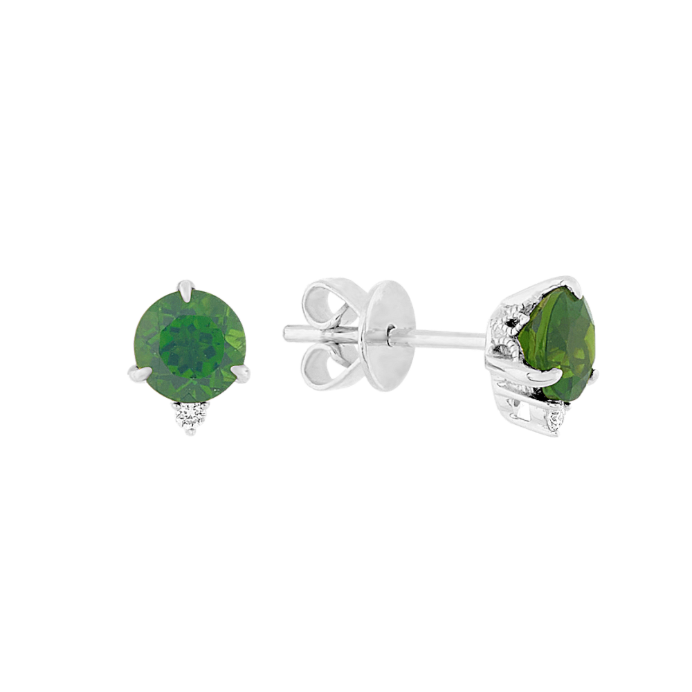 Natural Chrome Diopside and Natural Diamond Earrings in 14k White Gold